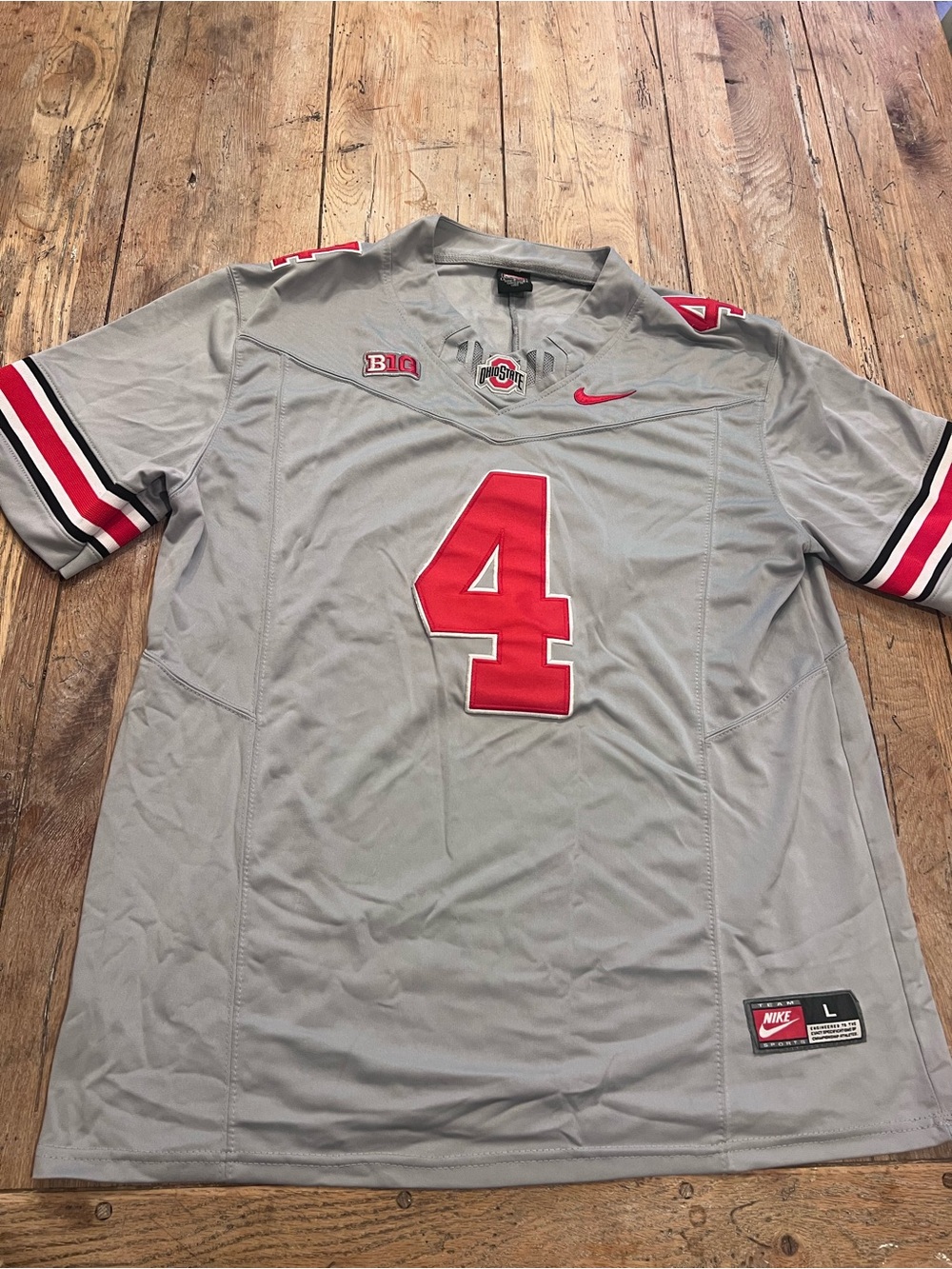 Nike Grey and Red #4 Ohio State Football Jersey